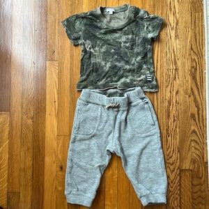 Splendid Littles Matching Set - camo tshirt and gray sweats 6-12 months